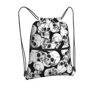 Newhomestyle Halloween Goth Skull Drawstring Backpack, Gothic Black White Skeleton Drawstring Bag, Waterproof Durable String Sackpack, Large Capacity Cinch Sackpack for Yoga Sport Beach Gym Shopping