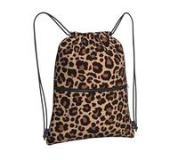 Newhomestyle Leopard Printing Drawstring Backpack Bag, Cheetah Outdoor Sport Gym Sackpack, Durable Zipper Waterproof Beach Bag, Adjustable Lightweight String Bag for Women Men