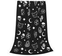 Newhomestyle Skull Cat Moon Goth Blankets, Halloween Lightweight Soft Fleece Blankets, All Season Cozy Anti-pilling Flannel Blanket, Home Decor for Sofa Couch Bed 150X125 cm
