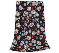Newhomestyle Sugar Skull Anti-pilling Throw Blanket, Halloween Flannel Warm Lightweight Cozy Sofa Blanket, Anti-pilling Soft Black Flannel Blanket for Bedroom Living Rooms Bed Couch 100X125 cm