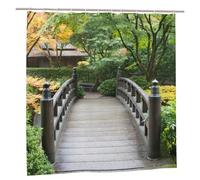 Newhomestyle Wooden Bridge Outdoor Garden Shower Curtain, Quick-Drying Waterproof Outdoor Garden Decoration, Summer Autumn Bath Curtain with 12 Hooks, 180X180cm/ 71X71 inch