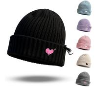 newhsy Kids Beanie Hat Plain Soft Comfortable Casual for Women Warm Knitted Winter Woolly Skully Ski Headwear Heart-Shaped Pattern (UK, Alpha, One Size, Black)