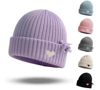 newhsy Kids Beanie Hat Plain Soft Comfortable Casual for Women Warm Knitted Winter Woolly Skully Ski Headwear Heart-Shaped Pattern (UK, Alpha, One Size, Purple)
