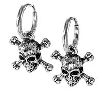 NewHuajiava Silver Ear Ring Low Allergy Sensitive Ears Suitable for Both Men and Women Stainless Steel Unique Cool Retro Personality Punk Gothic Pirate Skull Ear Ring Dark Style Jewelry Fashion Trend
