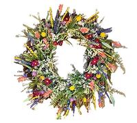 Newin Star Artificial Flower Wreath for Front Door Spring Summer Wreath with Small Wild Flower Green Leaves Door Wreath for Home Wedding Decor (17.72 Inch, Colorful)