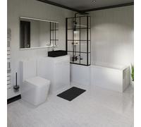 Newington Left Hand L Shaped Bathroom Suite including Countertop Basin and Gloss White Vanity Unit with Polished Chrome Handles | Matt Black | ABS Polished Chrome | 1700mm