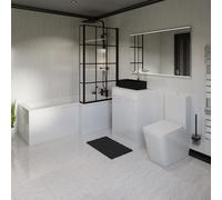 Newington Right Hand L Shaped Bathroom Suite including Countertop Basin and Gloss White Vanity Unit with Polished Chrome Handles | Matt Black | ABS Polished Chrome | 1700mm