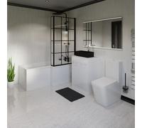 Newington Right Hand L Shaped Bathroom Suite including Countertop Basin and Gloss White Vanity Unit with Polished Chrome Handles | Matt Black | ABS Polished Chrome | 1500mm