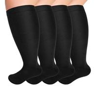 NEWIROVE 4 Pairs Compression Stockings Plus Size Socks Compression Sports XXL Sock Compression Varicose Veins Socks Nurse Compression Women Men for Pregnancy Travel Flight, Black, 3XL Plus