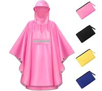 NEWIROVE Children's Raincoat Cape Criança Lightweight Poncho Waterproof Foldable Rain Poncho Unisex Raincoat Girl Poncho with Reflective Stripes for Children 120-140 cm, pink-L, 140-160