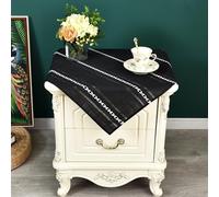 NEWISHER Embroidered Small Square Tablecloth, Rustic Farmhouse Jacquard Striped Table Cloth Washable Fabric Side Table Cover Kitchen Dining Home Decoration, Black 60×60 cm (23x23 inch)