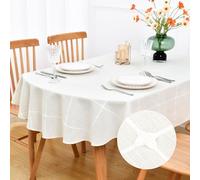 NEWISHER Farmhouse Embroidered Plaid Tablecloth Lattice Fabric Table Cloth Oval Rustic Checkered Table Cover Dining Kitchen Home Decor Party (60 x 84 inch)