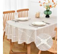 NEWISHER Farmhouse Embroidered Plaid Tablecloth Lattice Fabric Table Cloth Oval Rustic Checkered Table Cover Dining Kitchen Home Decor Party (Brown, 52 x 70 inch)