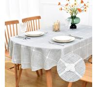 NEWISHER Farmhouse Embroidered Plaid Tablecloth Lattice Fabric Table Cloth Oval Rustic Checkered Table Cover Dining Kitchen Home Decor Party (Grey, 52 x 70 inch)