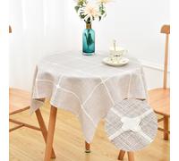 NEWISHER Farmhouse Embroidered Plaid Tablecloth Lattice Fabric Table Cloth Small Square Rustic Brown Checkered Table Cover Dining Kitchen Home Decor Party 36 x 36 inch