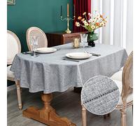 NEWISHER Farmhouse Oval Hemistitch Border Tablecloth Neutral Faux Linen Table Cloth Rustic Solid Grey Table Cover for Dining Kitchen Party Holiday Home 60x84 Inch