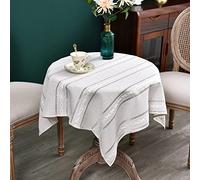 NEWISHER Rustic Farmhouse Embroidered Small Square Tablecloth, Jacquard Striped Table Cloth Washable Fabric Side Table Cover Kitchen Dining Home Decoration 92×92 cm