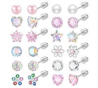 NEWITIN 12 Pairs Small Stud Earrings for Women Hypoallergenic Earrings Inlaid Cubic Zirconia Earrings Surgical Stainless Earrings Tiny Screw Back Cartilage Earrings for Women, One Size, Stainless