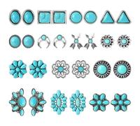 NEWITIN 14 Pairs Turquoise Stud Earrings for Women Hypoallergenic Earring Turquoises Jewelry Gemstone Oval Round Flower Shape Square Studs Turquoise Earrings for Women