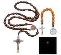 NEWITIN 2 Pieces Rosary Beads Catholic Artificial Pearl Beads Necklace Cross Charm Bracelet First Communion Rosary Gifts for Women Men, Adjustable, Wood, No Gemstone