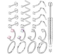 NEWITIN 20 Pieces 18G Surgical Steel Horseshoe Nose Rings Hoops for Women | Silver L Shaped Screw Studs, Double Spiral Twist Piercing, Body Piercing Jewelry for Nostril Cartilage, Helix Tragus Lip Ring
