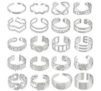 NEWITIN 20 Pieces Vintage Rings for Men Punk Ring Cool Gothic Ring Open Adjustable Silver Chunky Rings for Men Women, Metal, No Gemstone