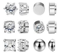 NEWITIN 6 Pairs Stainless Steel Magnetic Nose Stud Rings for Women Magnetic Nose Rings Women Clip on Nose Rings Non Piercing Nose Rings Inlaid Cubic Zirconia Fake Nose Ring for Women, 4 mm, Stainless