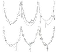 NEWITIN 6 Pieces Chain Necklaces for Women Gold Plated Necklace Cross Bow Pearl Star Heart Pendant Gold Necklace Set for Women, Metal, No Gemstone