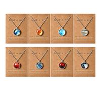 NEWITIN 8 Pieces Solar System Necklace Nebula Galaxy Planet Pendant Necklaces Double Side Glass Crystal Ball Universe Necklace Handmade Jewelry Set for Women Men
