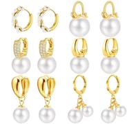 NEWITIN Hypoallergenic Stainless Steel Earrings, Hinged Hoop Earrings, Dangle Earrings for Men and Women, You Can Choose 9Pairs/15Pcs/15Pairs/18Pairs/30Pcs Kpop Earrings, Metal, Pearl
