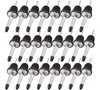 Newk 24 Pack Classic Bottle Pourers, Tapered Spout with Rubber Caps, Suitable for Liquor, Vinegar, Syrup or Olive Oils, Black, Stainless Steel, 24 Bottle Pourers + 24 Dust Covers