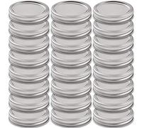Newk 24 Wide Mouth Mason Jar Lids and Bands, Reusable Metal with Silicone Gasket Fits Ball, Kerr & More Jars (24 Lids & Bands, 86mm/3.38", Silver)