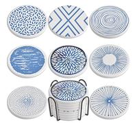 Newk Coasters for Drinks, Set of 8 Ceramic Absorbent with Metal Holder, Classy and Simple Coasters for Coffee Table, Great Housewarming Gifts