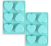 Newk Heart Shaped Silicone Mold, 6 Cavity Non-Stick Silicone Mold for Cake, Jellys, Soap - Set of 2, Blue