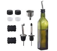 Newk Olive Oil Bottle, 500 ml Glasses Oil & Vinegar Cruet with Pourers + Funnel, Olive Oil Dispensing Cruets, Decanter, Carafe for Kitchen - Green