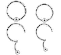NewkeepsR 2 Pairs-16G Implant Grade Steel Hinged Clicker Captive Bead Septum Lip Rings Ball Closure, Metal, no gemstone
