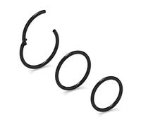 NewkeepsR 3PC-20g×8/9/10mm Steel Black Hinged Clicker Nose Hoop Rings