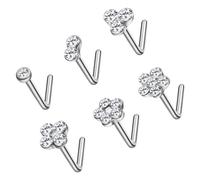 NewkeepsR Steel 20G Nose Bone Studs for Women, Set Clear Austrian Gems Hypoallergenic L Shape Nose Piercing Jewelry, Metal, created zircon gemstone