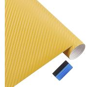 NewL 3D Carbon Fiber Vinyl Wrap Roll with Air Release Bubble Free Adhesive Film Contain Installation Tools (Yellow, 30cm x 150cm)