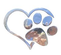 NewL 3D Chrome Cute Dog Paw Footprint Peach Heart Sticker Decal Auto Car Emblem Decal Decoration (Silver)