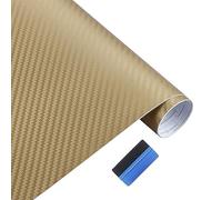 NewL 3D Gold Carbon Fiber Vinyl Wrap Roll with Air Release Bubble Free Adhesive Film Contain Installation Tools (30cm x 300cm)