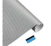 NewL 3D Silver Carbon Fiber Vinyl Wrap Roll with Air Release Bubble Free Adhesive Film Contain Installation Tools (30cm x 300cm)