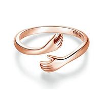 NewL 925 silver sterling Hugging Hands Open Ring Gold plated Jewelry Hug Hands Statement Rings (Rose Gold)