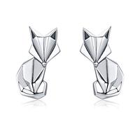 NEWL 925 Sterling Silver Folding Fox Animal Stud Earrings for Women Sterling Silver Jewelry