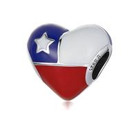 NewL 925 Sterling Silver Heart-shaped Chilean flag Charm Fit for Women Bracelet or Bangle Silver America Flag charm beads Jewelry Gift