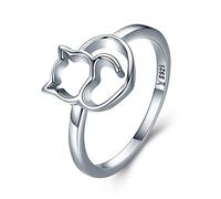 NewL 925 Sterling Silver Naughty Little Cat & Heart Finger Ring for Women (6)