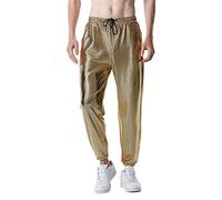 NewL Mens Gold Metallic Shiny Rave Night Club Pants Comfort Sweatpants | Shiny metallic jogger sweatpants, stretch relaxed fit, men hip hop streetwear for nightclub prom festival party wear