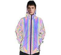 NewL Mens Rainbow Reflective Jacket Zipper Pocket Drawstring Hooded Top XL
