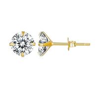 NewL NewL Collection Platinum Plated Sterling Silver Cushion Cut Cubic Zirconia Stud Earrings Gold Post Brilliance Zirconia 4 Prong Martini Style Stud Earrings 7ct to 4ct (7mm, Yellow Gold)