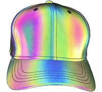 NewL Rainbow Reflective Baseball Caps Fluorescent Rave Hat Glow in The Dark for Men and Women (Rainbow Reflective)